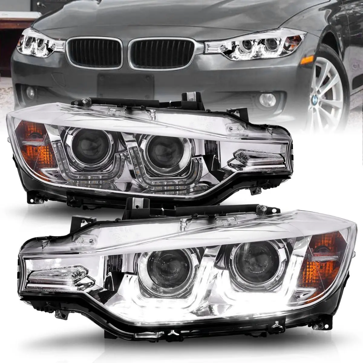 Anzo Bmw F30 (2012-2015) 3-Series Projector Headlights W/ U-Bar Chrome 2