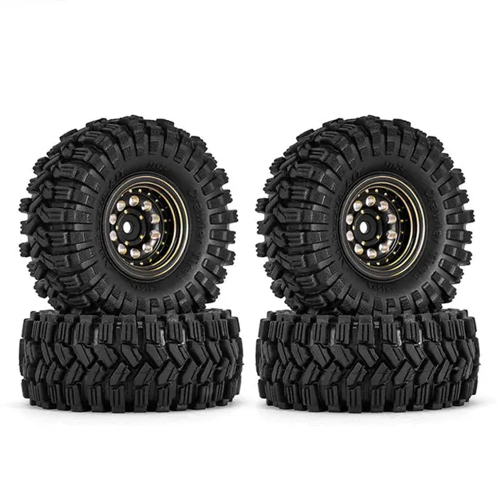 Injora 1.0" 58*24Mm -2.65Mm Offset Brass Beadlock Wheel Set For 1/24 1/18 Rc Crawler - Black 1