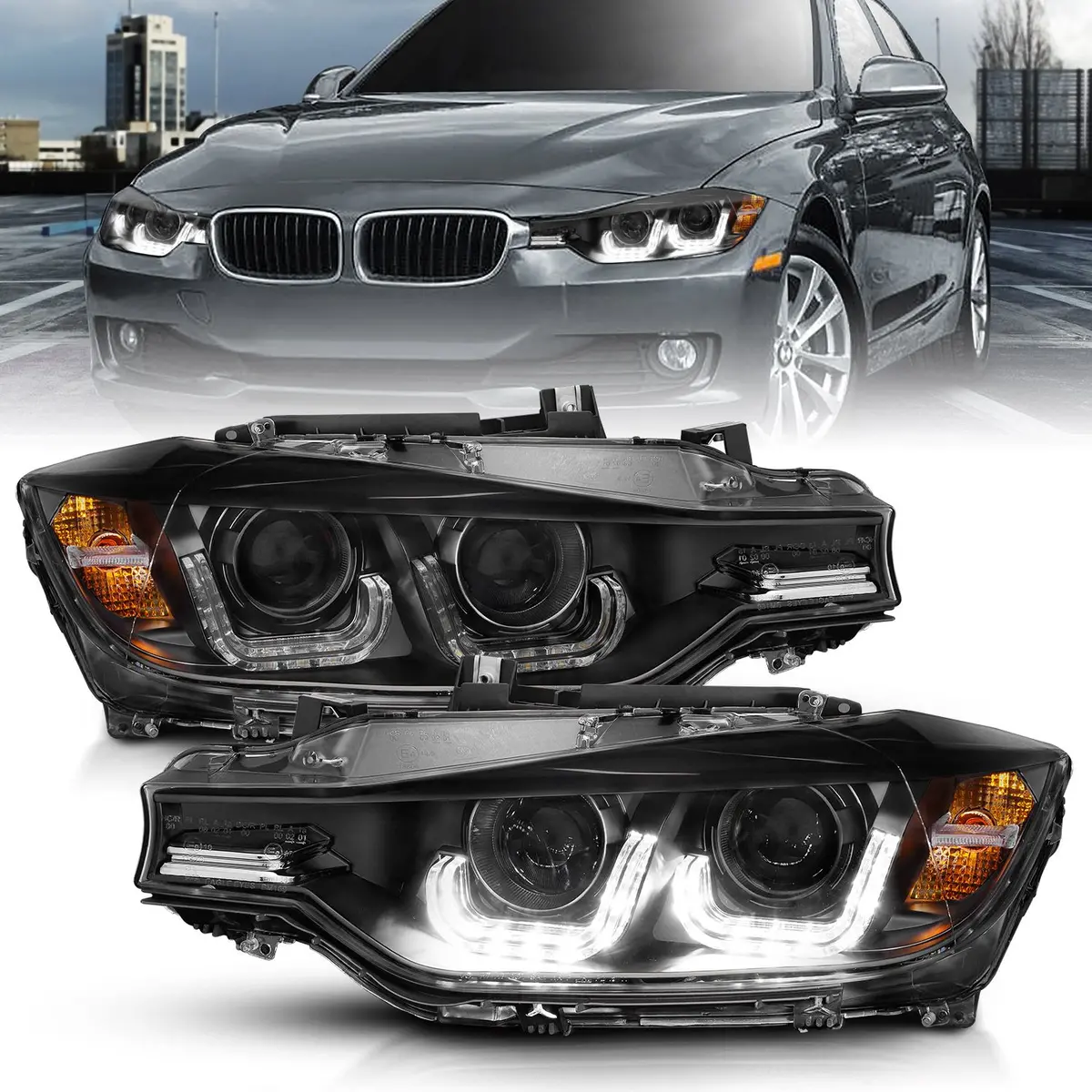 Anzo Bmw F30 (2012-2015) 3-Series Projector Headlights W/ U-Bar Black 2