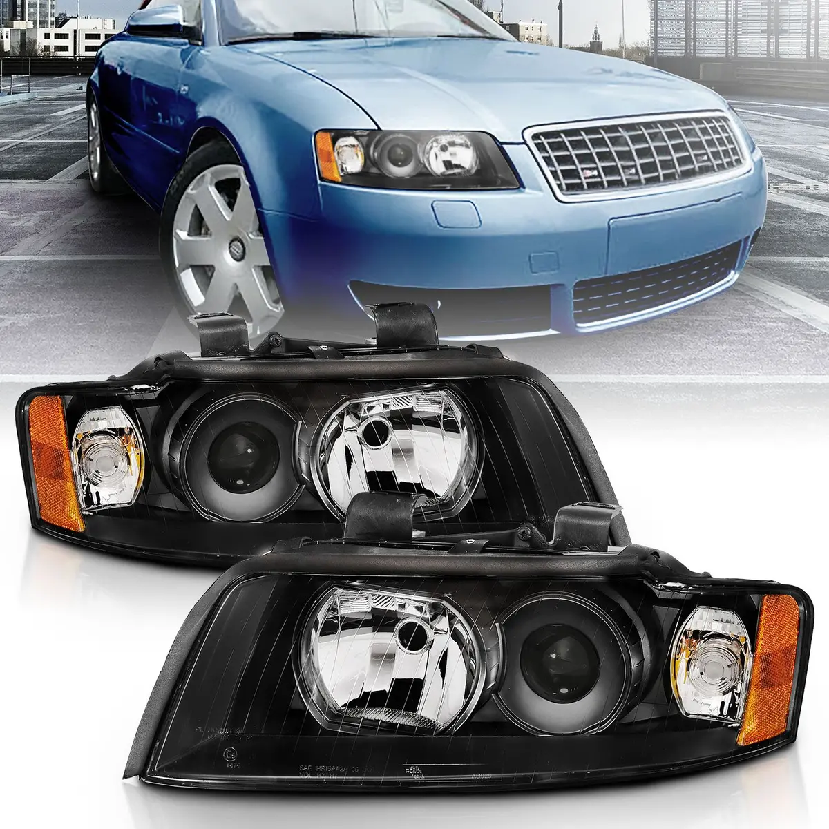 Anzo Audi A4/S4 (B6) Projector Headlights Black (Halogen) 1