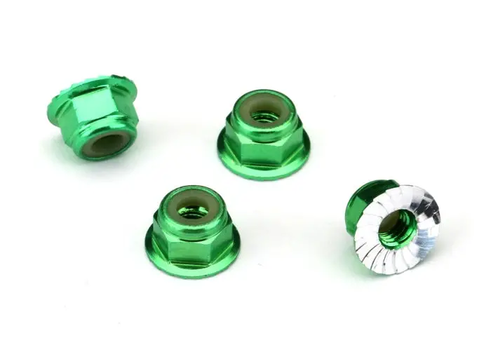 1747G Nuts 4Mm Flanged Nylon Locking Green 1