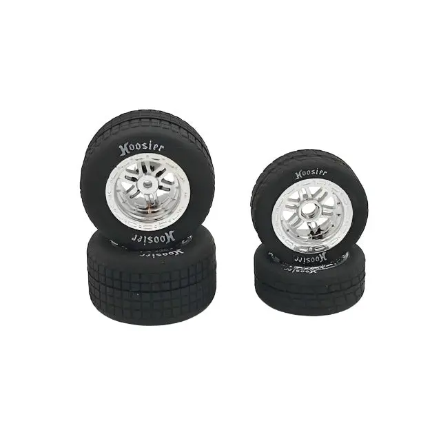 1Rc Fr/Rr Tires & Chrome Wheels, Hoosier, 1/18 Midget (4) 1