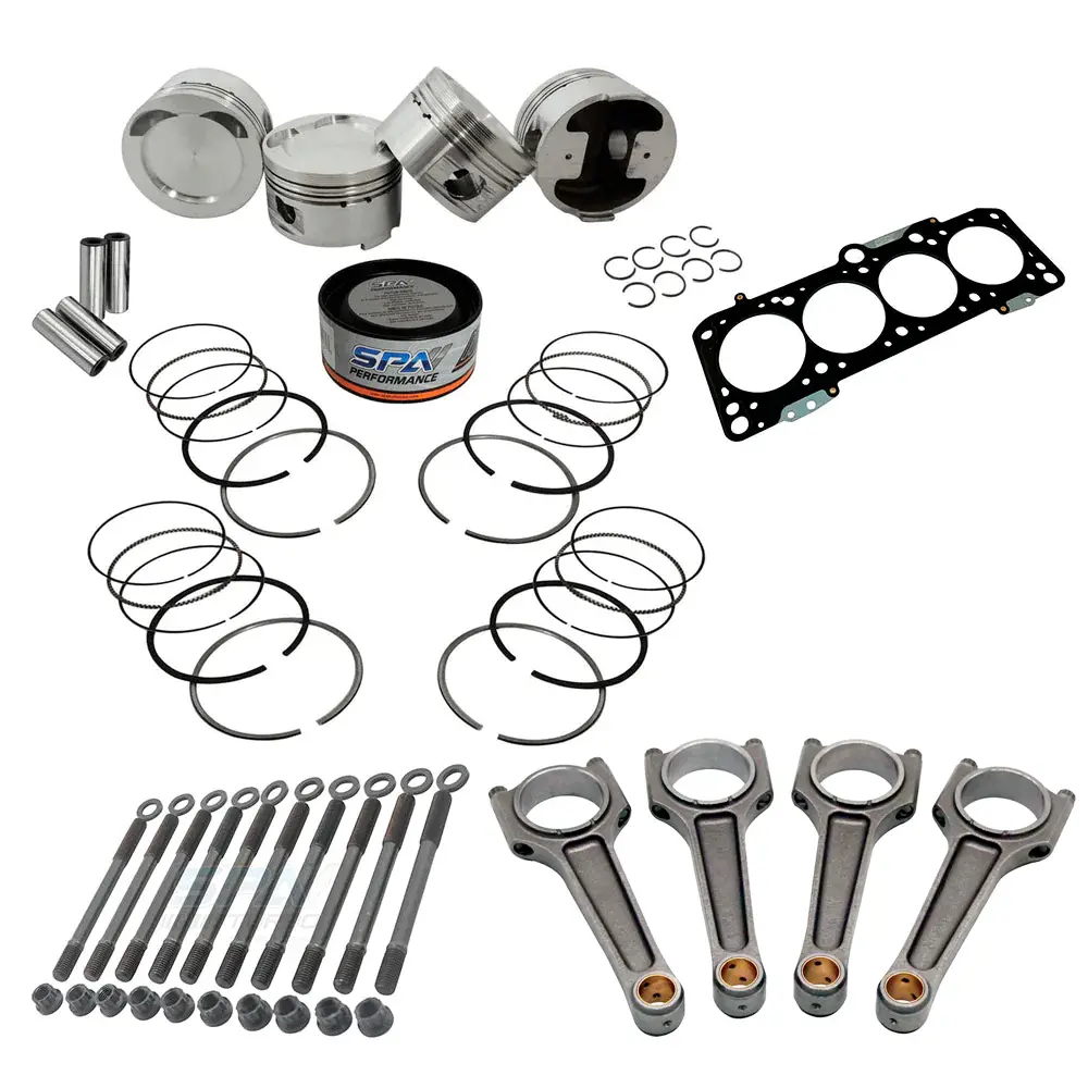Spa Turbo Forged Piston And Rings Set 83.5Mm Vw 2.0L 16V Abf + Vw 159Mm X 20Mm High Performance Steel Basic Connecting Rod Set 3/8" Bolt (1000Hp) + Decompression Head Gasket Spacer - 1.5Mm + Head Stud Set 1