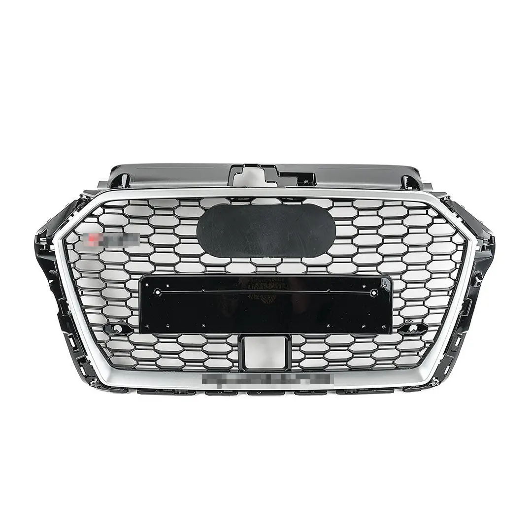 Rs Style Grille For Audi 8V Facelift A3/S3 - Black With Silver Surround - Black Quattro 1