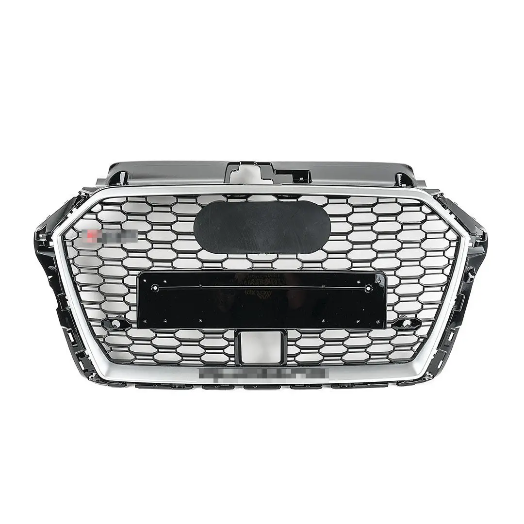 Rs Style Grille For Audi 8V Facelift A3/S3 - Black With Silver Surround (Without Active Cruise) - Black Quattro - Clearance 1