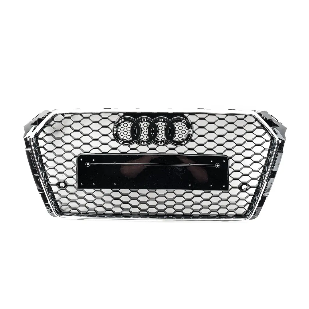 Rs Style Grille For Audi B9 A4/S4 Pfl (2017-2019) - Black Mesh W/ Chrome Surround & Silver Quattro 1