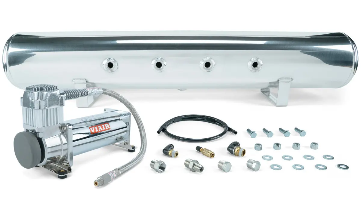 Air Lift Performance 5 Gal. Polished Tank W/ Viair 444C Chrome Compressor, 1/4" & 3/8" Fittings & Tank Mounting Hardware 1