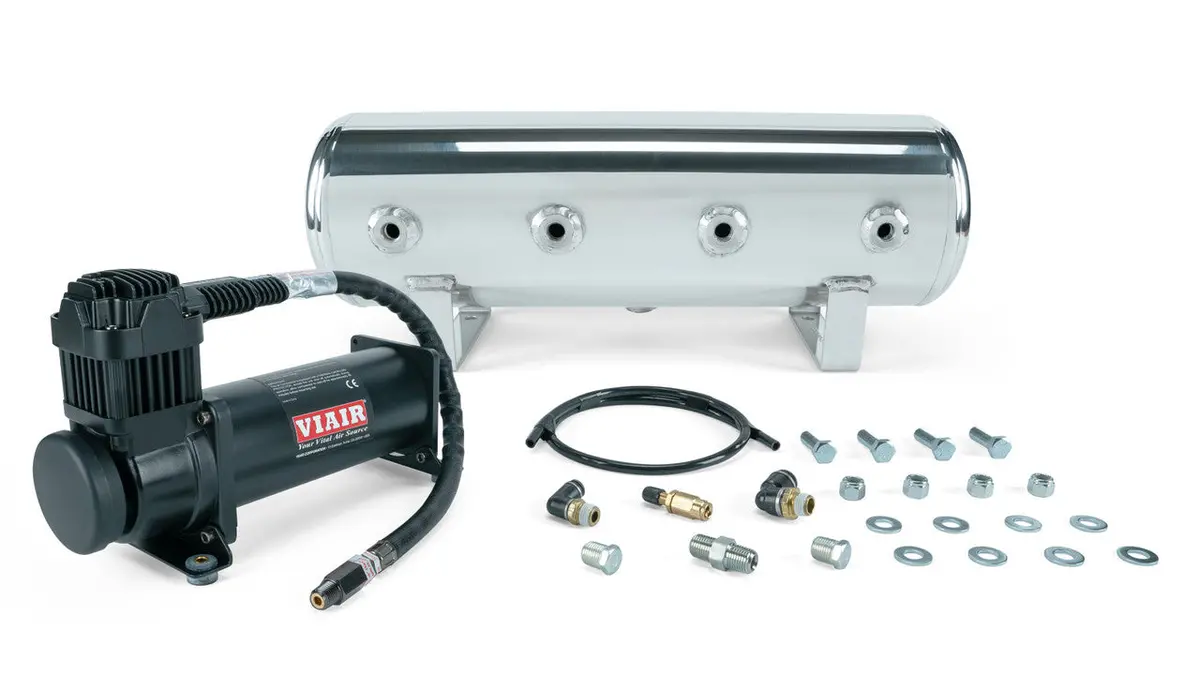 Air Lift Performance 2.5 Gal. Polished Tank W/ Viair 444C Black Compressor, 1/4" & 3/8" Fittings & Tank Mounting Hardware 1