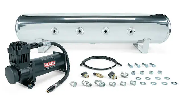 Air Lift Performance 4 Gal. 7-Port Polished Tank W/ Viair 444C Black Compressor, 1/4" & 3/8" Fittings & Tank Mounting Hardware 1