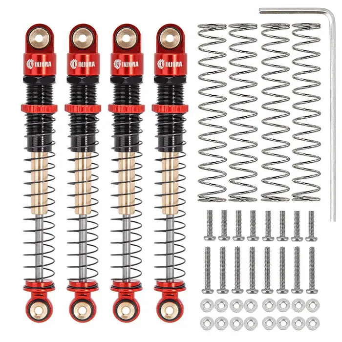 Injora 51Mm Aluminum Long Travel Threaded Double Barrel Shocks For Axial Ax24 Red 1