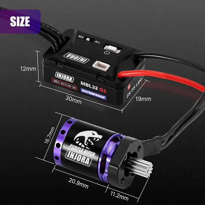 Injora Mbl32 G2 Waterproof Brushless Esc & 1721 Purple Viper Motor For 1/18 Trx4m Ascent-18 1