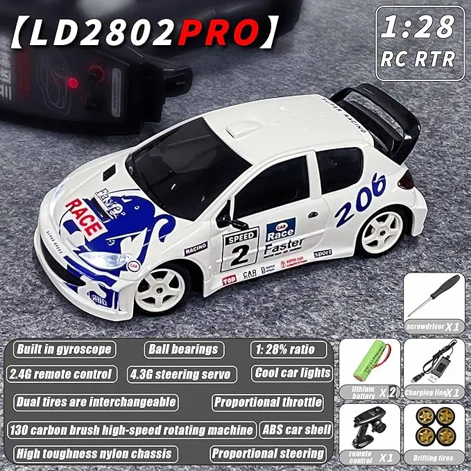 Ldrc 2802Pro 1/28 Mini Rc Drift Car Gtr 2.4Ghz 4Wd Rtr With Gyro (White) 2
