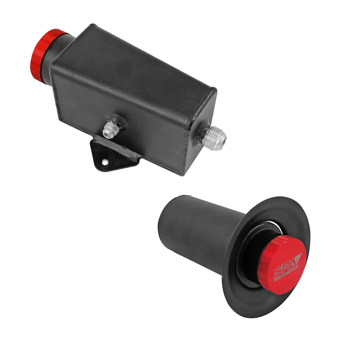 Spa Turbo Power Steering Tank Firewall Mount (Right Inlet) + Remote Fill Tank - Red Cap 1