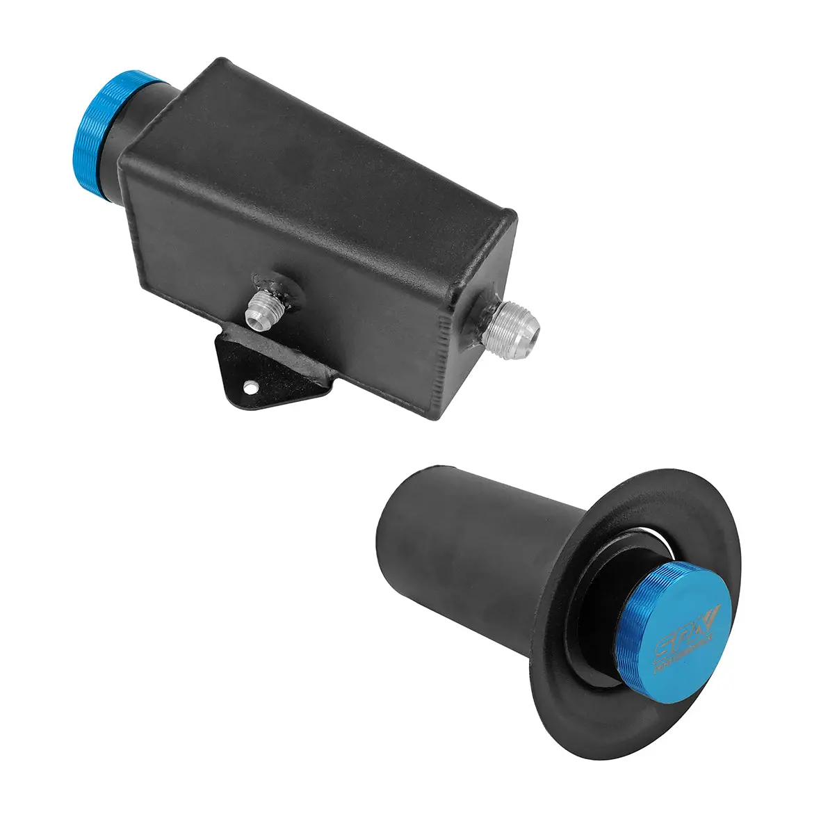Spa Turbo Power Steering Tank Firewall Mount (Right Inlet) + Remote Fill Tank - Blue Cap 1