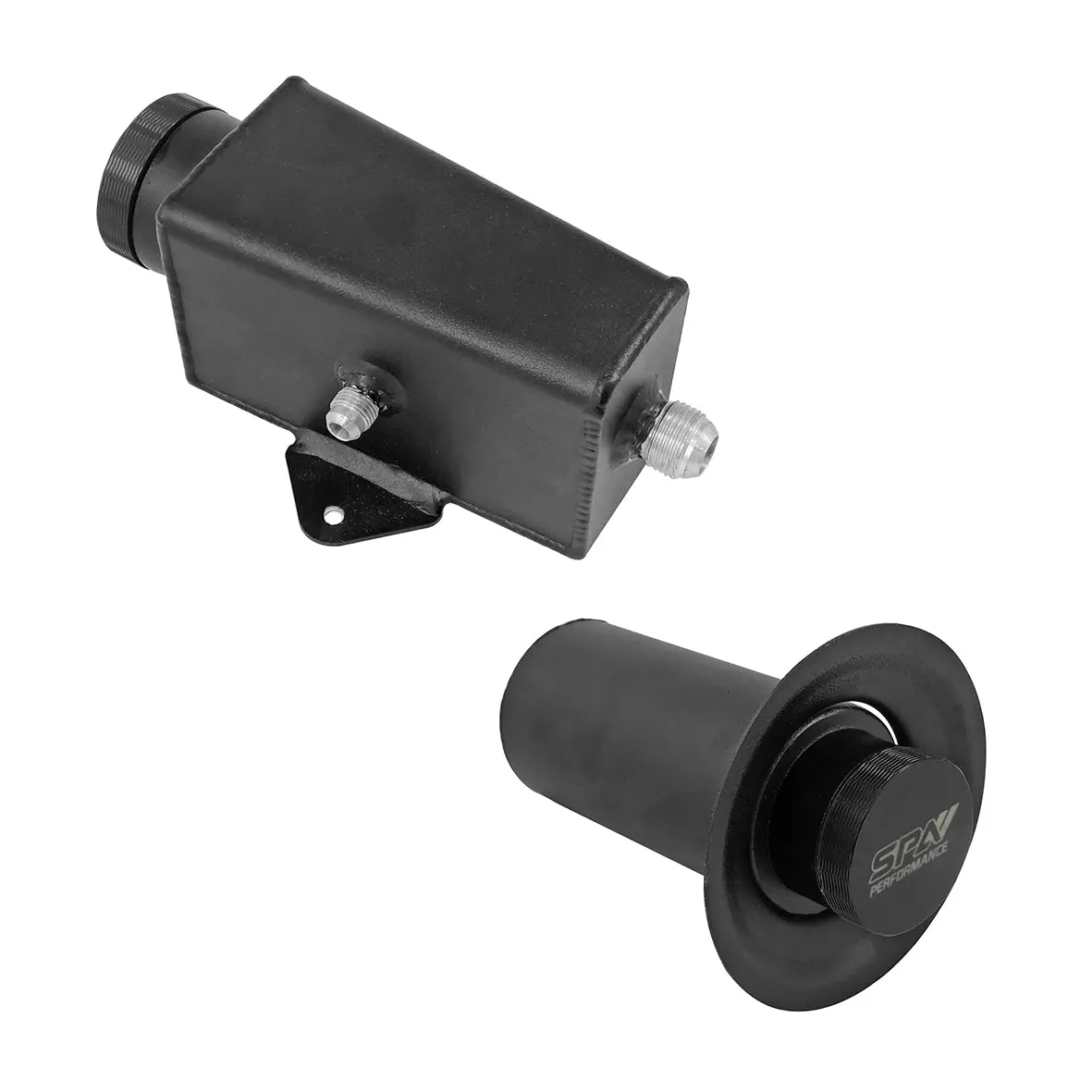 Spa Turbo Power Steering Tank Firewall Mount (Right Inlet) + Remote Fill Tank - Black Cap 1