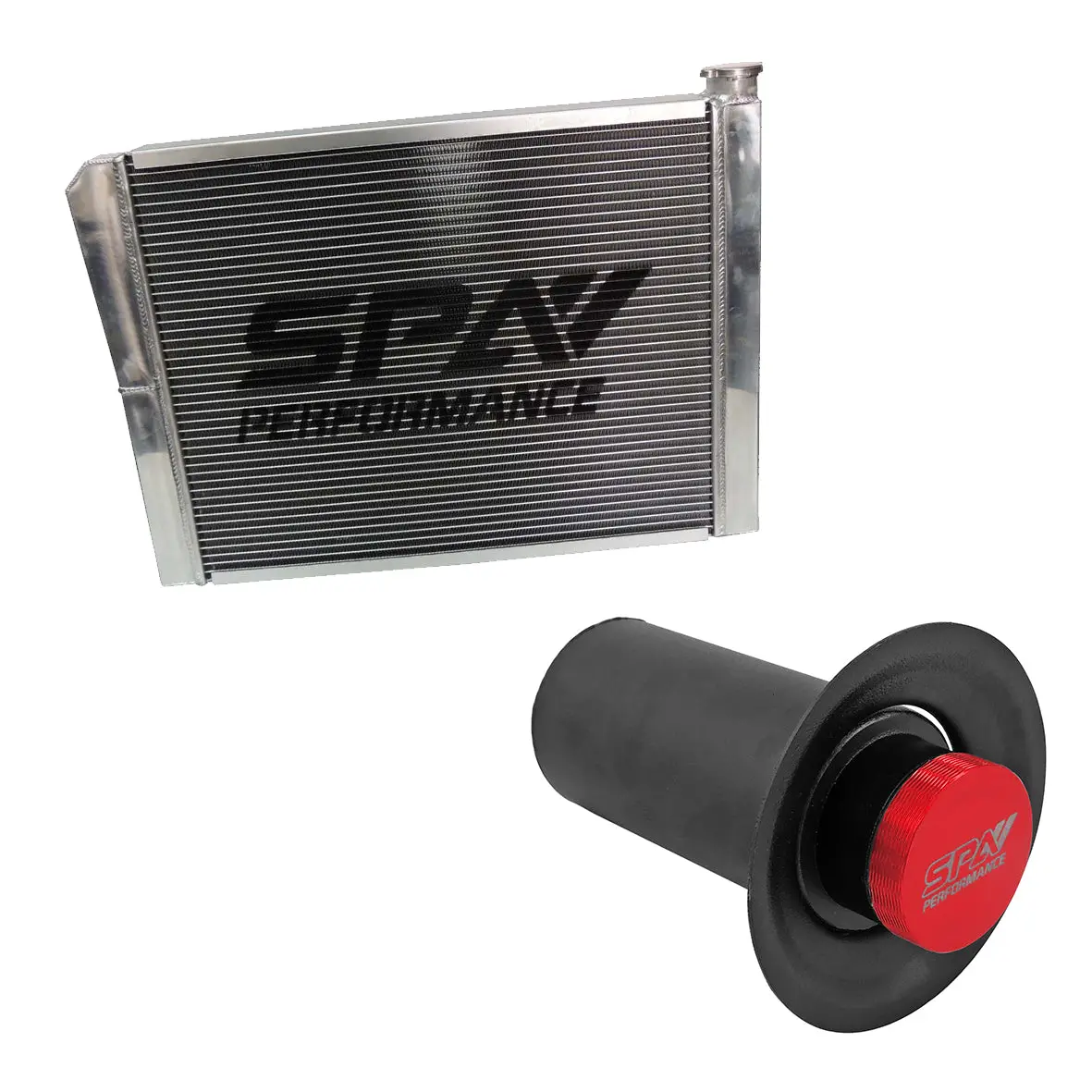 Spa Turbo Lightweight Late Model Radiator - Double Pass - 26.8" X 19.6" + Remote Fill Tank - Red Cap 1