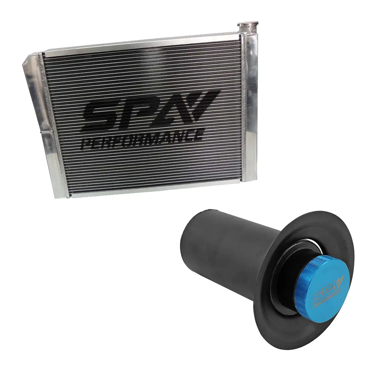 Spa Turbo Lightweight Late Model Radiator - Double Pass - 26.8" X 19.6" + Remote Fill Tank - Blue Cap 1