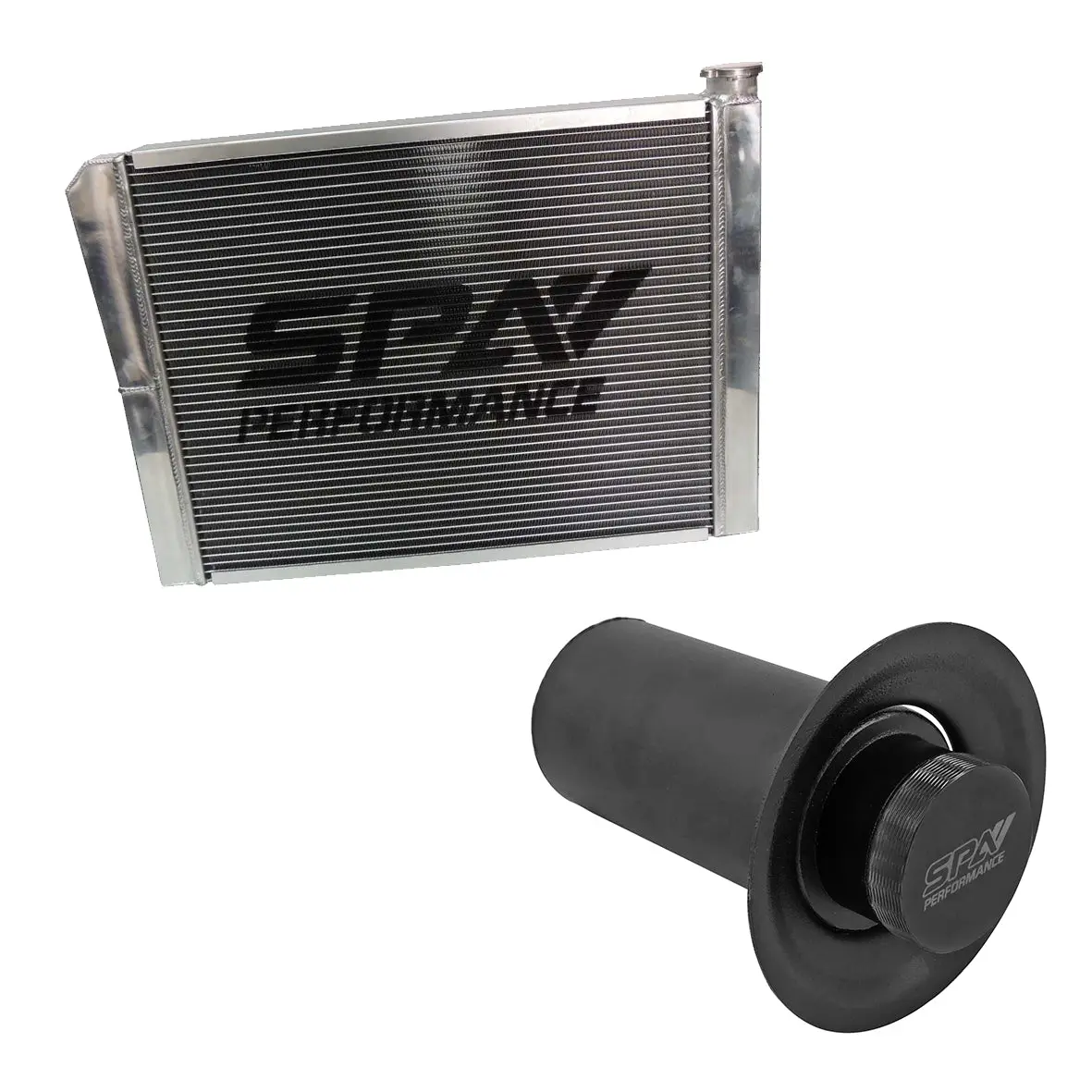 Spa Turbo Lightweight Late Model Radiator - Double Pass - 26.8" X 19.6" + Remote Fill Tank - Black Cap 1