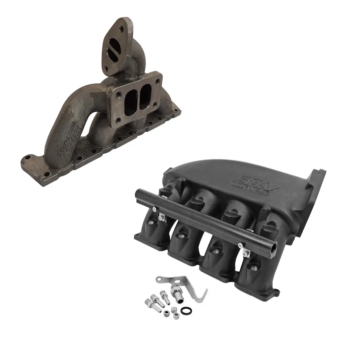 Vw Mkiv Gti T3 Twin Scroll Top Mount Flange Turbocharger Exhaust Manifold + Cast Aluminum Intake Manifold 1