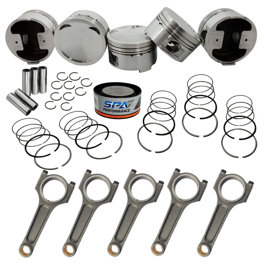 Spa Turbo Forged Piston And Rings Set 83,5Mm Vw 2.5L Jetta Mk5 5Cyl 07K + 144Mm X 20Mm High Performance Steel Basic Connecting Rod Set 7/16"" Bolt (1000Hp) 1