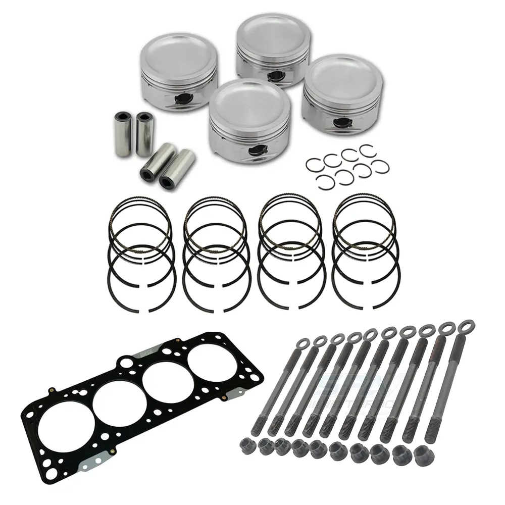 Spa Turbo Forged Piston And Rings Set 83.5Mm Vw Aba 2.0L 8V + Decompression Head Gasket Spacer - 1.5Mm + Head Stud Set 1
