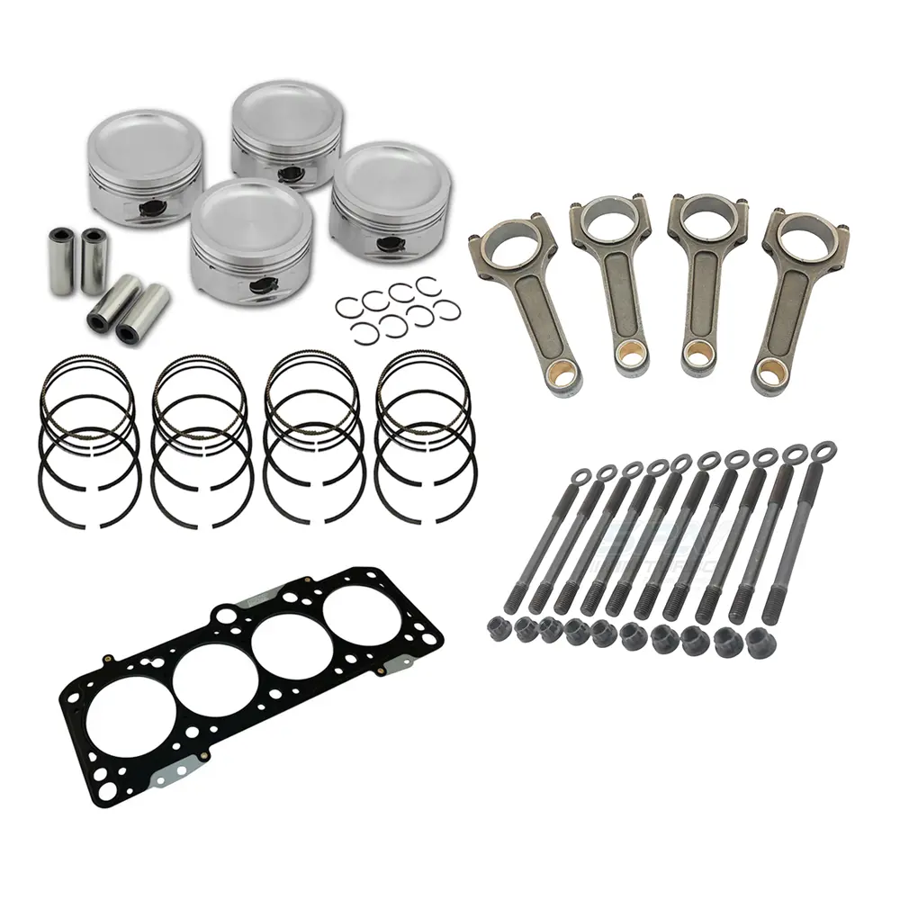 Spa Turbo Forged Piston And Rings Set 83Mm Vw Aba 2.0L 8V + Vw 159Mm X 20Mm High Performance Basic Connecting Rod Set 3/8" Bolt (1000Hp) +Decompression Head Gasket Spacer - 1.5Mm + Head Stud Set 1