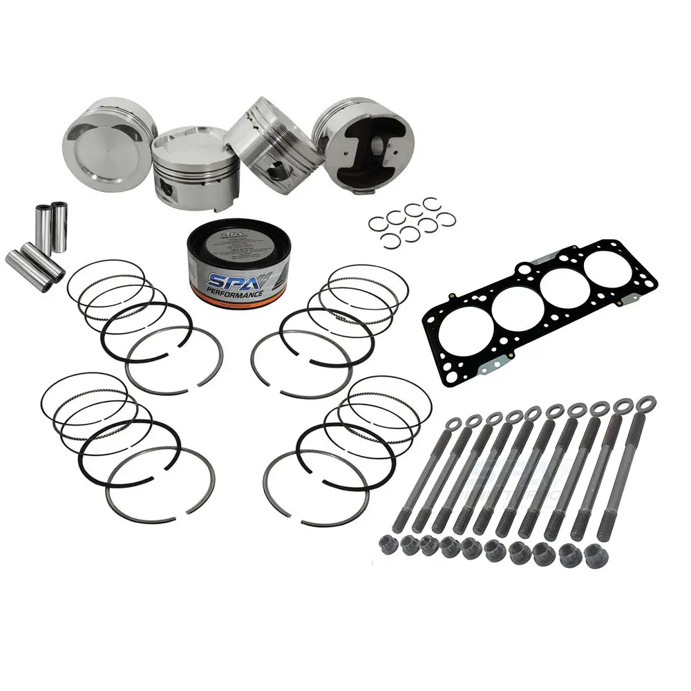 Spa Turbo Forged Piston And Rings Set 83.5Mm Vw 2.0L 16V Abf + Decompression Head Gasket Spacer - 1.5Mm + Head Stud Set 1