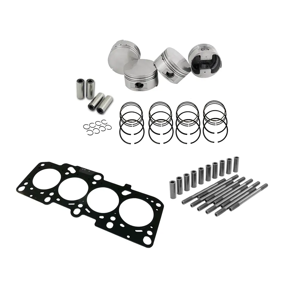 Spa Turbo Forged Flat Top Piston And Rings Set 83.5Mm Vw 2.0L 8V + Decompression Head Gasket Spacer - 0.5Mm + Head Stud Set 1