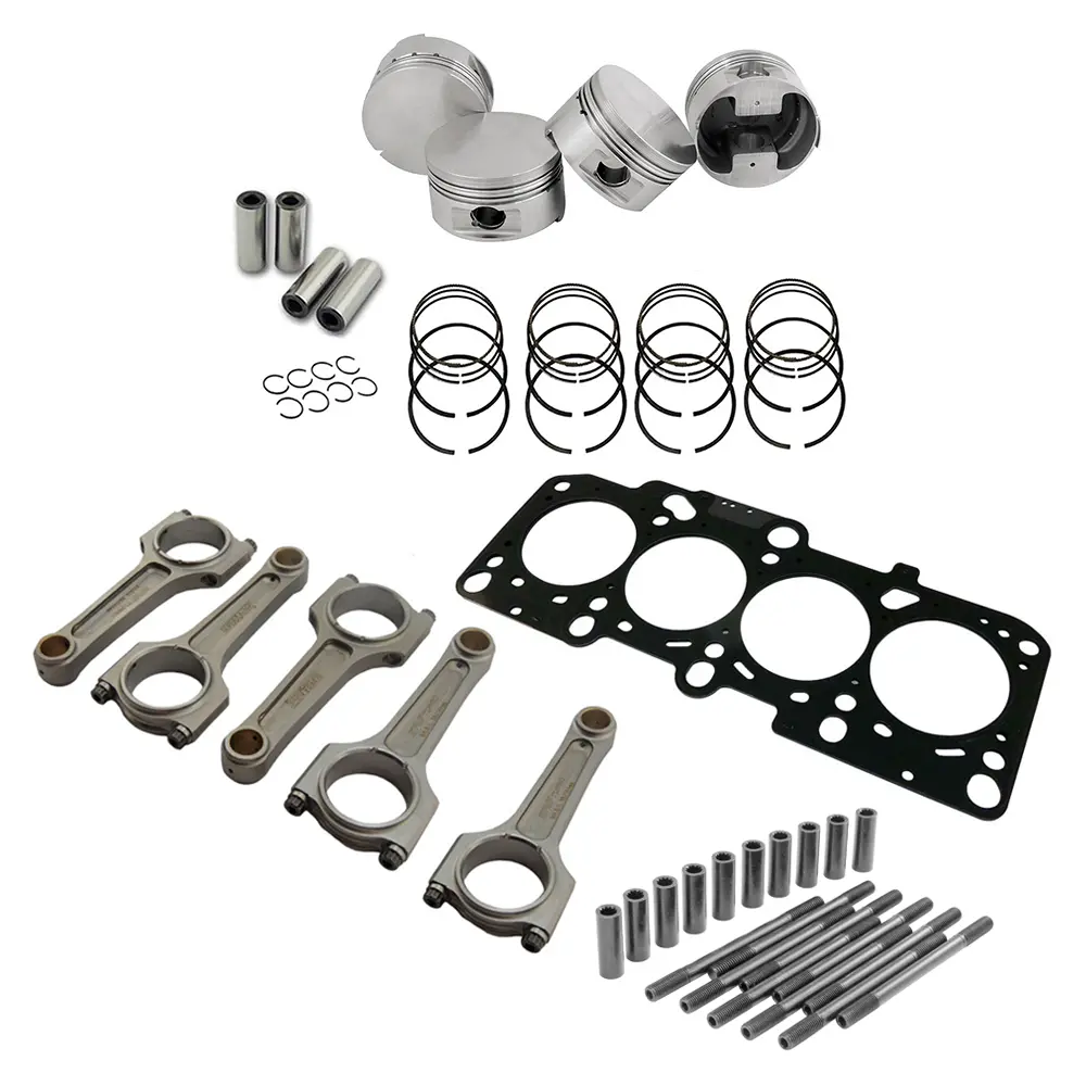 Spa Turbo Forged Flat Top Piston And Rings Set 83.5Mm Vw 2.0L 8V + Vw 144Mm X 20Mm Super A Connecting Rod Set 3/8" Bolt (1000Hp) + Decompression Head Gasket Spacer - 0.5Mm + Head Stud Set 1