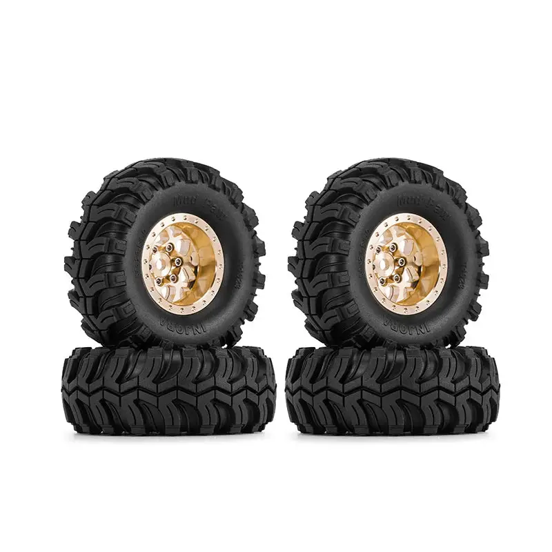 Injora 1.0" 58*23Mm Mud Paw Tires With 1.0" Brass Wheels For 1/18 1/24 Rc Crawlers 1
