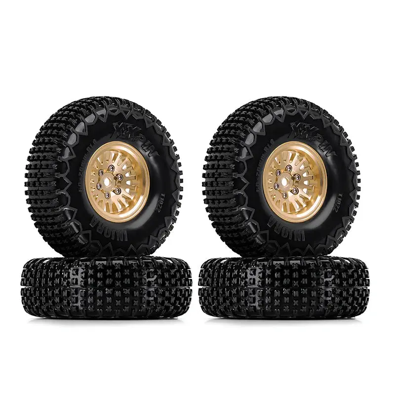 Injora 1.0 Xhx Pin Tires With 1.0 Plus Brass Beadlock Wheels Combo For 1/18 1/24 Rc Crawlers 1