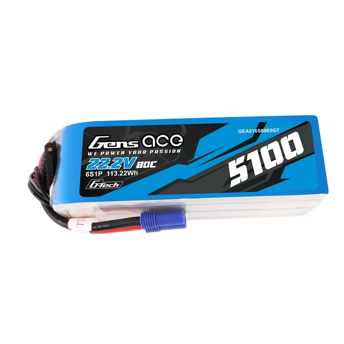 Gens Ace 22.2V 6S 80C 5100Mah G-Tech Lipo Battery Pack With Ec5 Plug 1