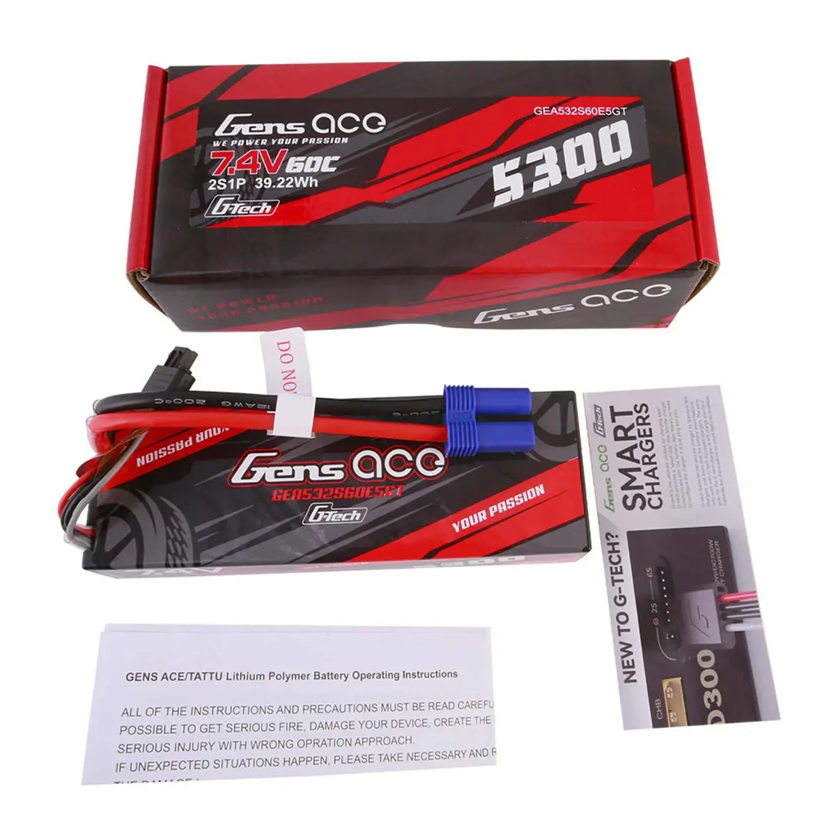 7.4V 5300Mah 2S 60C G-Tech Smart Lipo: Ec5 1