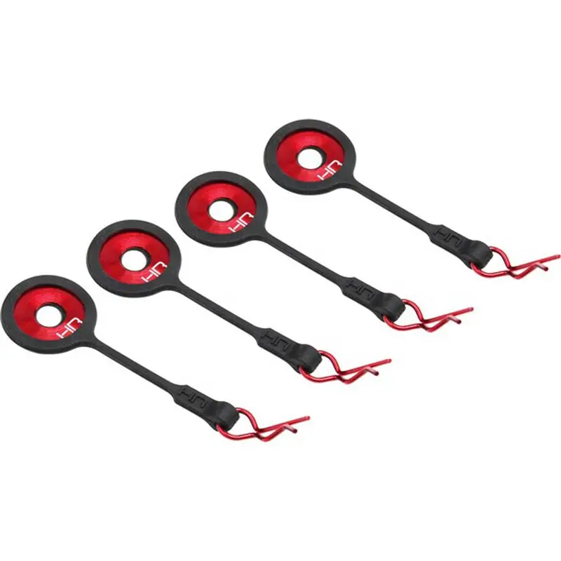 Hot Racing Body Clips W/ Rubber Leash & Body Washers (Red, 4-Pack) – Universal Fit [Hrabwp133b02] 1