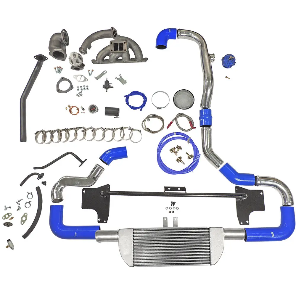 Twin Scroll Top Mount Tma16 Turbo Kit + Front Intercooler Vw 1.8 20V Transversal Without Turbocharger - Blue Hose 1