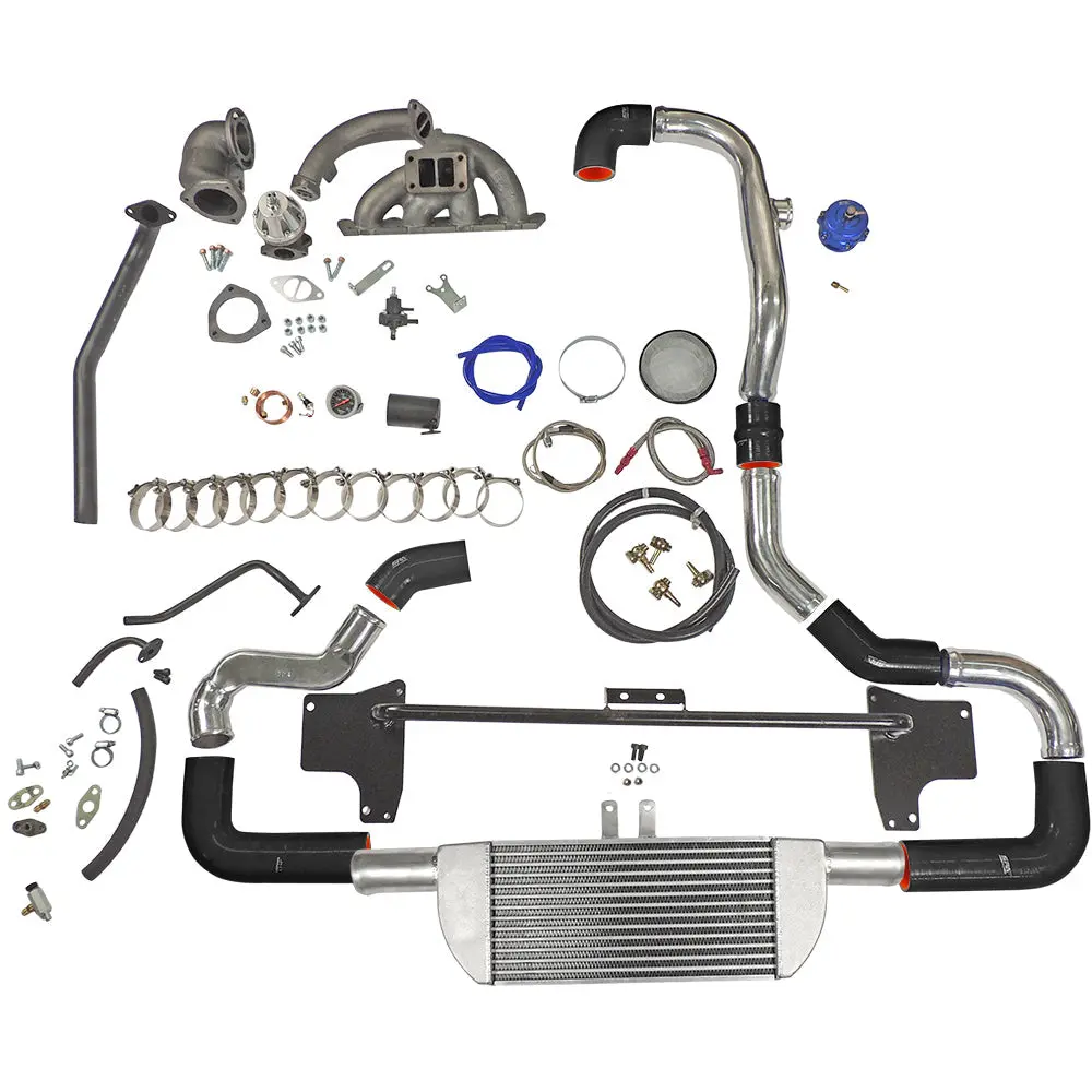 Twin Scroll Top Mount Tma16 Turbo Kit + Front Mount Intercooler Vw 1.8 20V Transversal, Black Hoses, Turbo Not Included 1