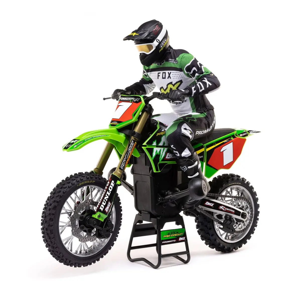 Losi 1/4 Promoto-Mx Motorcycle Rtr With Battery And Charger, Pro Circuit Green 1