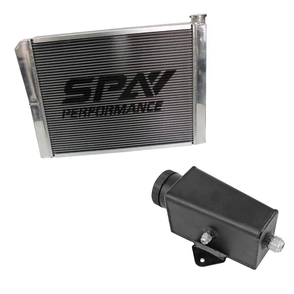 Spa Turbo Lightweight Late Model Radiator - Double Pass - 26.8" X 19.6" + Power Steering Tank Firewall Mount (Right Inlet) - Black Cap 1