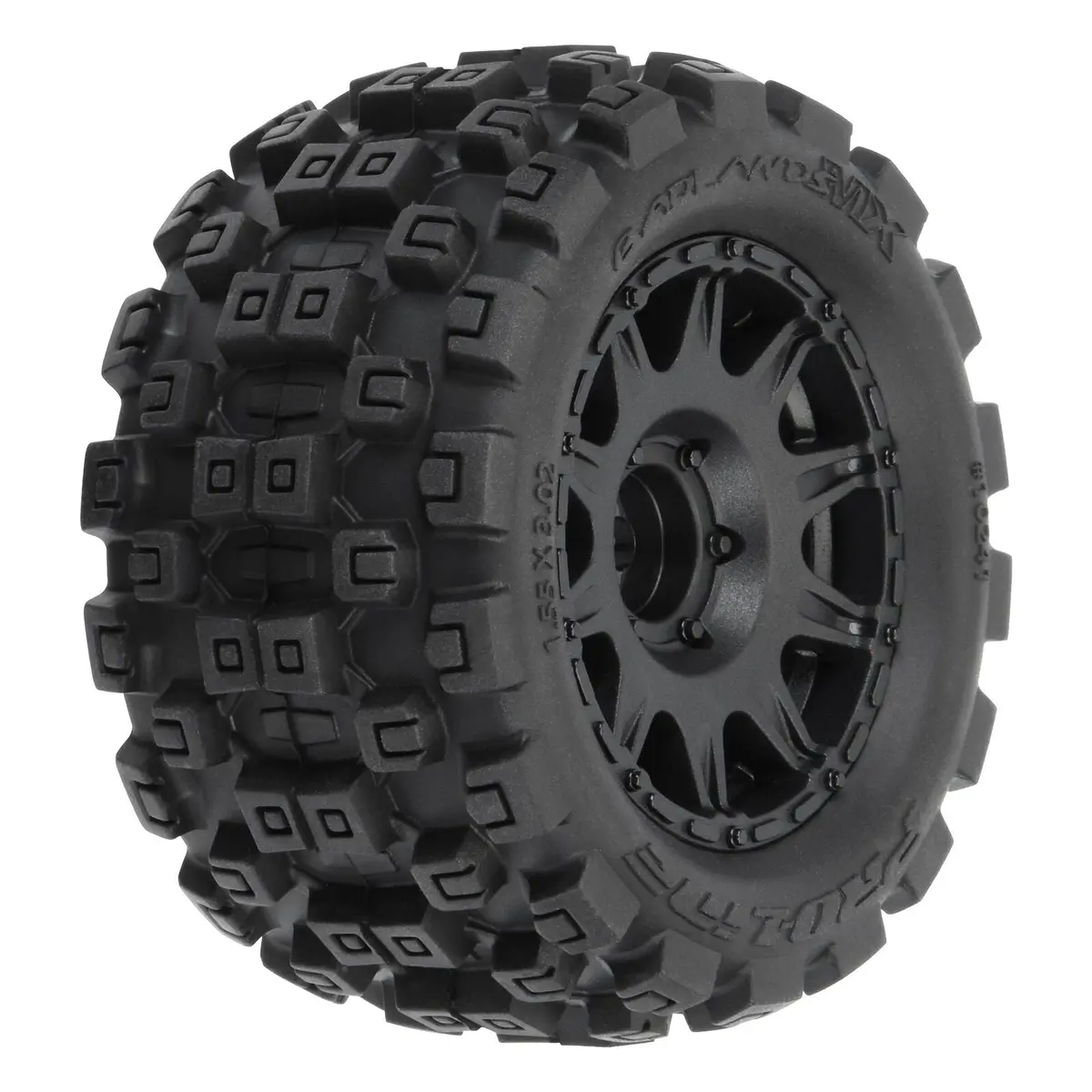 Pro-Line Badlands Mx 1.85" All-Terrain Truck Tires (4) Mounted On Raid Black 12Mm Hex Wheels For Granite Grom 4X4 Front Or Rear 1