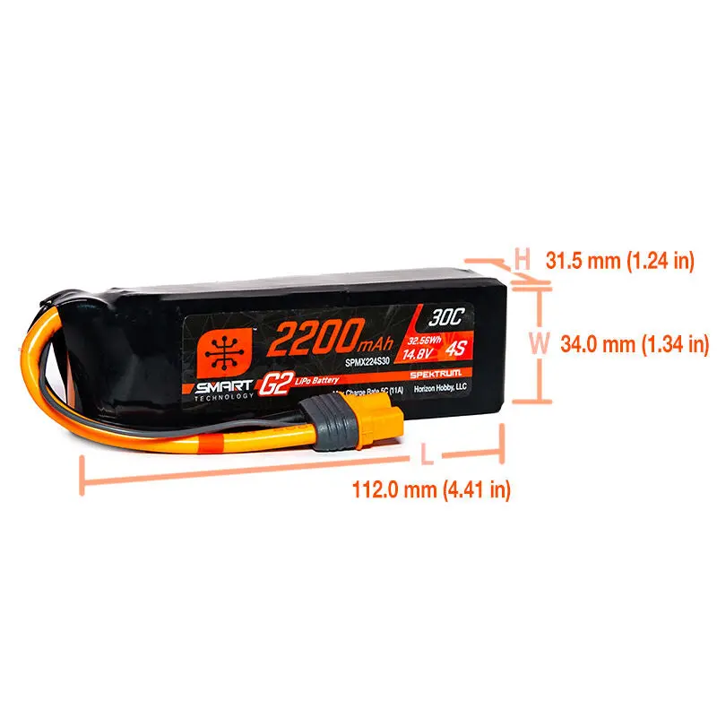 Spmx224s30 14.8V 2200Mah 4S 30C Smart G2 Lipo Battery: Ic3 1