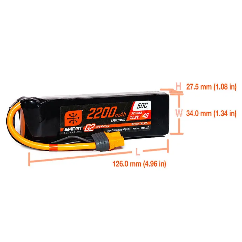 2200Mah 4S 14.8V Smart G2 Lipo 50C; Ic3 1