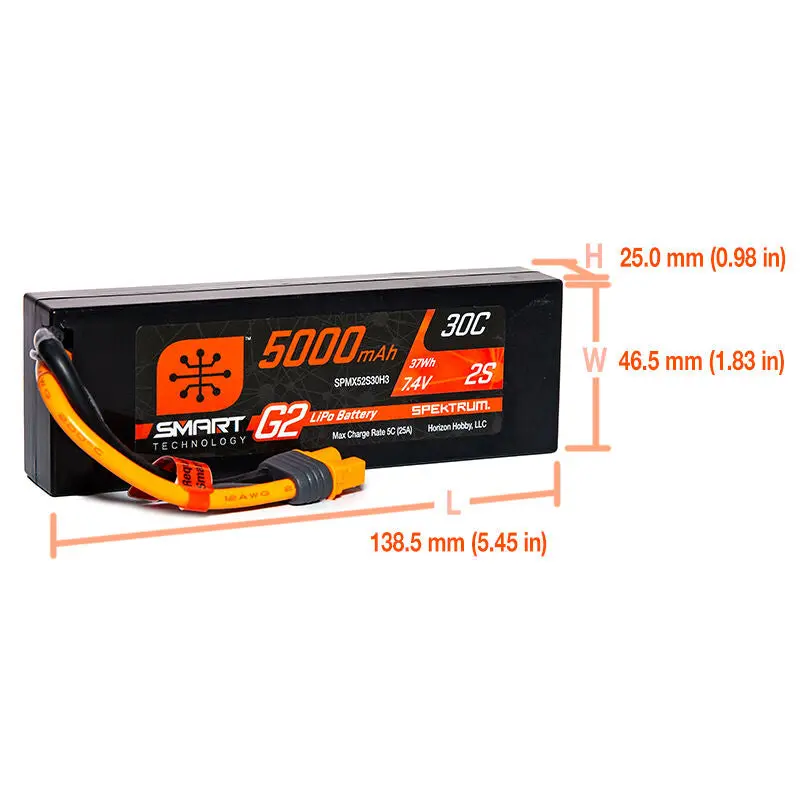 5000Mah 2S 7.4V Smart G2 Lipo 30C Hard Case; Ic3 1