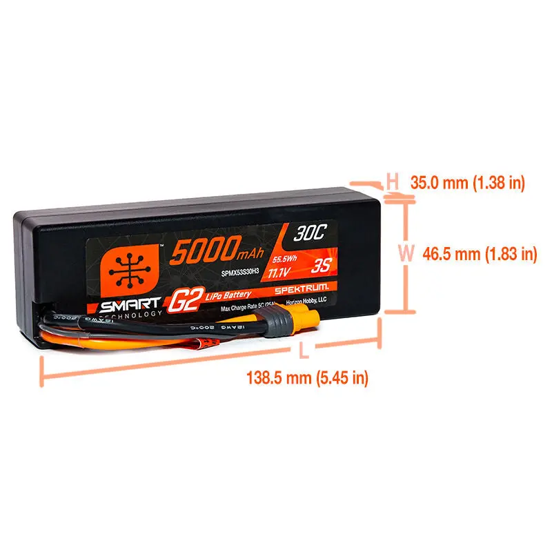 Spmx53s30h3 11.1V 5000Mah 3S 30C Smart G2 Hardcase Lipo Battery: Ic3 2