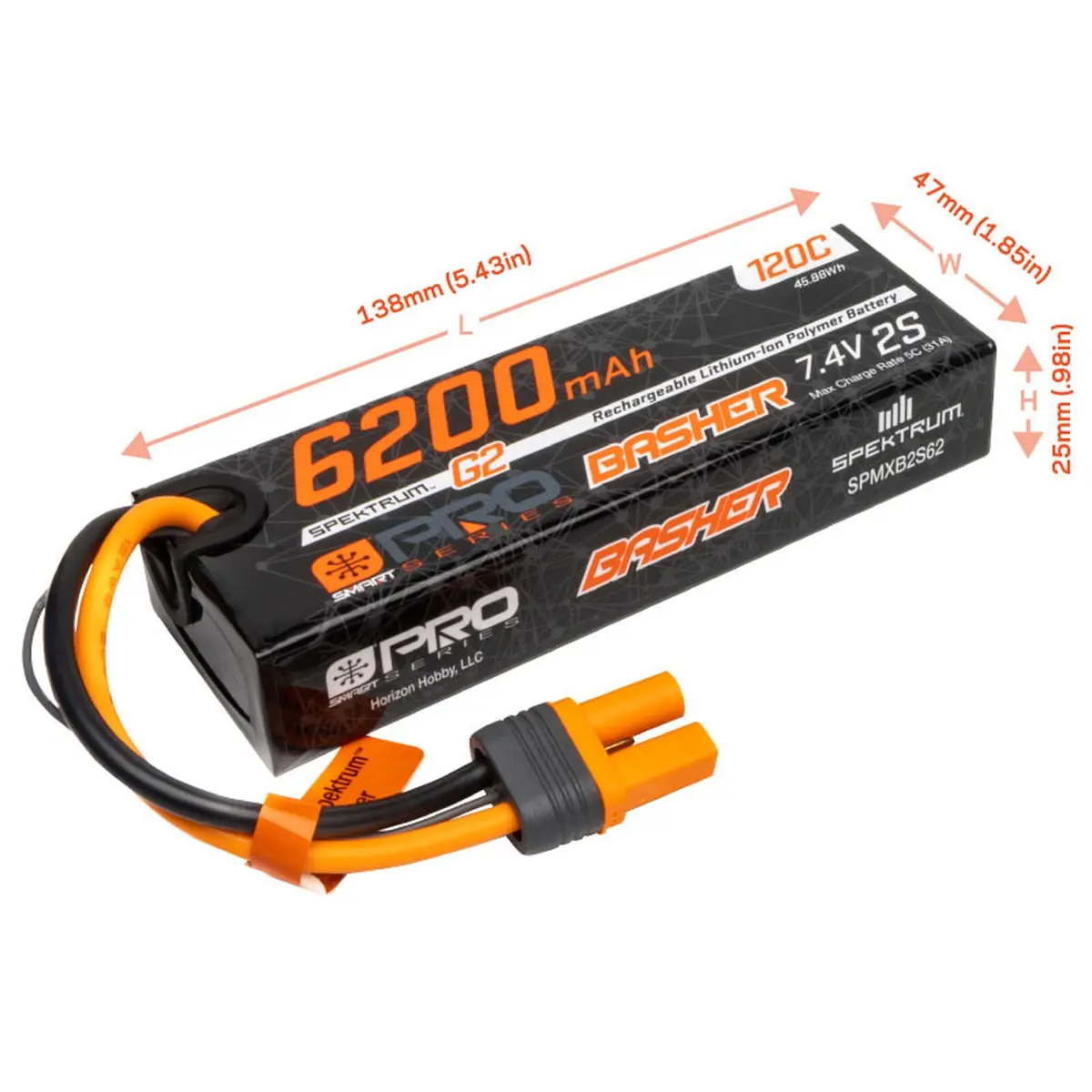 6200Mah 2S 7.4V Smart Pro Basher Lipo 120C; Ic5 1