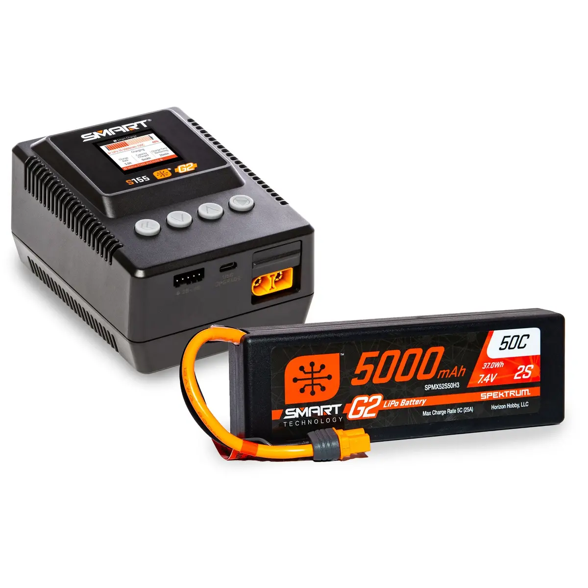 Spektrum Smart 2S 5000 50C G2 Lipo Battery & S155 Charger Bundle 1