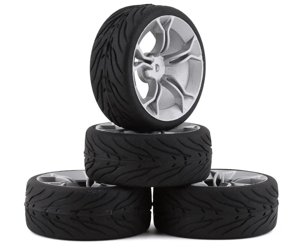Yeah Racing Spec T Pre-Mounted On-Road Touring Tires W/Ms Wheels (Silver) (4) 1