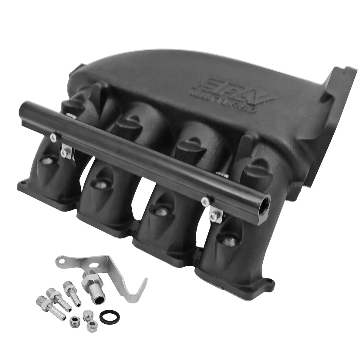 Spa Turbo Cast Aluminum Intake Manifold For Transverse Vw/Audi 1.8T With 4 Injectors Fuel Rail Kit (Right Side Oem Throttle) - Black 1