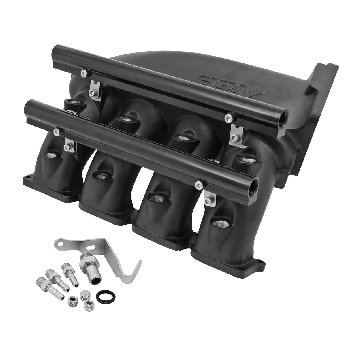 Spa Turbo Cast Aluminum Intake Manifold For Transverse Vw/Audi 1.8T With 8 Injectors Fuel Rail Kit (Right Side Oem Throttle) - Black 1