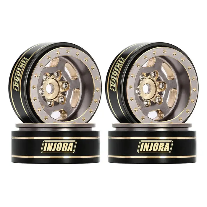 Injora 1.0 Plus 6-Spoke Brass Beadlock Wheels 43G/Pcs Offset -3.75Mm For 1/18 1/24 Rc Crawler (4) (W1103) 1