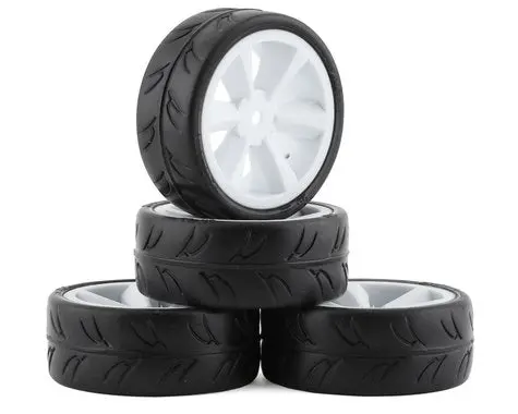 Gravity Rc 12Mm Hex Usgt Pre-Mounted 1/10 Gt Rubber Tires W/Gt Wheel (White) (4) 1